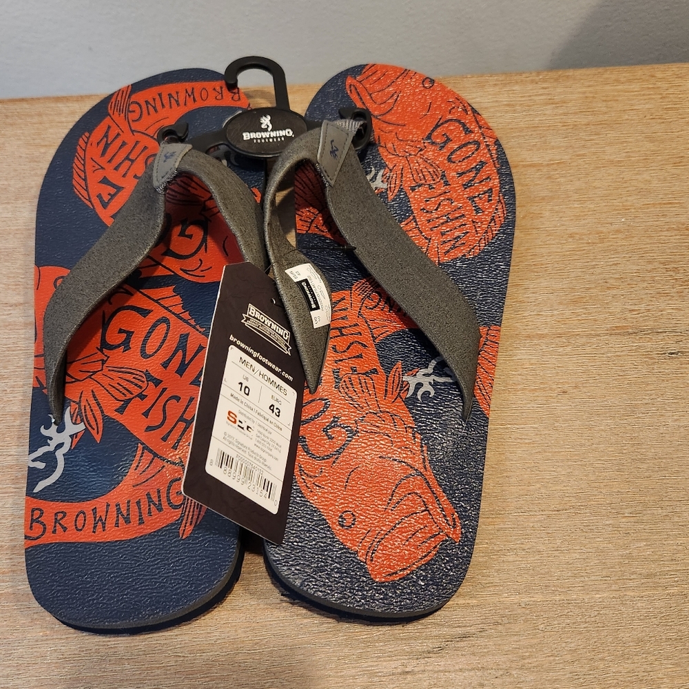Cute Gone Fishing Flip Flops NWT